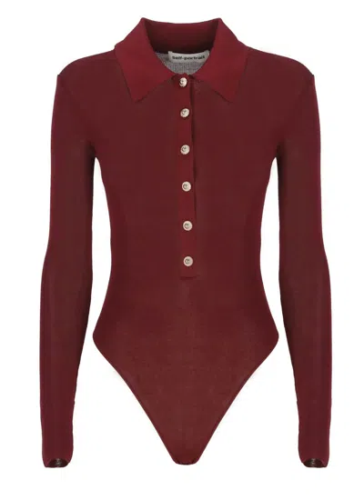 Self-portrait Self Portrait Women Burgundy Viscose Knit Long-sleeved Bodysuit In Red