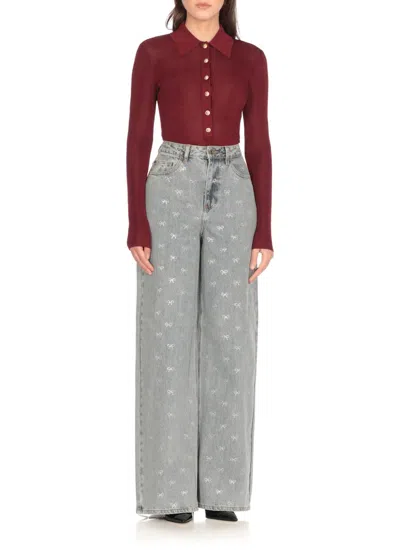 Self-portrait Self Portrait Women Burgundy Viscose Knit Long-sleeved Bodysuit In Red