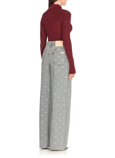 Self-portrait Self Portrait Women Burgundy Viscose Knit Long-sleeved Bodysuit In Red