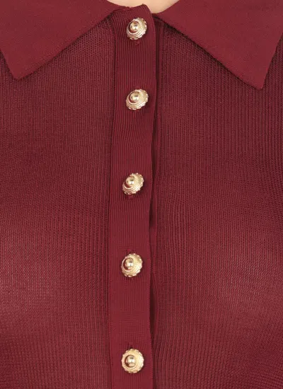 Self-portrait Self Portrait Women Burgundy Viscose Knit Long-sleeved Bodysuit In Red