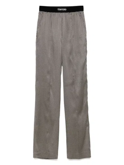 Tom Ford Printed Polka Dot Stretch Satin Pj Pants Trousers Multicolor In Gray