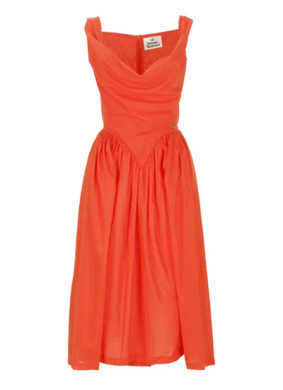 Vivienne Westwood Draped Neckline Midi Dress With Gathered Waist