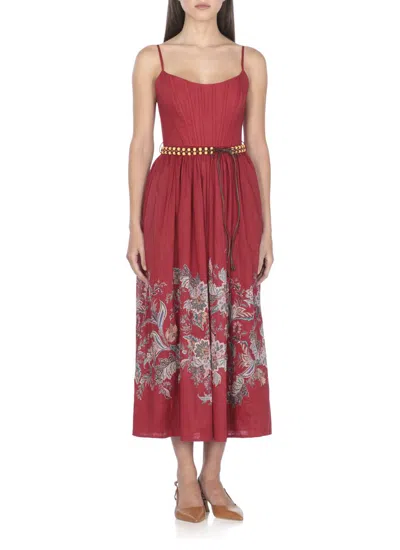 Zimmermann Rhiannon Belted Paisley-print Cotton-voile Midi Dress In Red