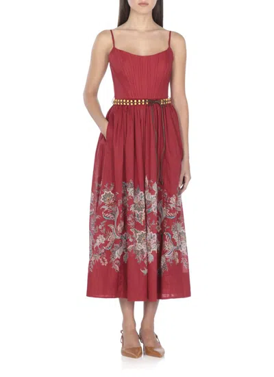 Zimmermann Rhiannon Belted Paisley-print Cotton-voile Midi Dress In Red
