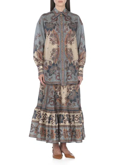 Zimmermann Womens Blue Cream Indienne Ascension Manstyle Graphic-pattern Silk Shirt