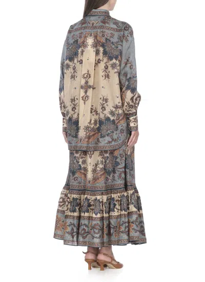 Zimmermann Womens Blue Cream Indienne Ascension Manstyle Graphic-pattern Silk Shirt