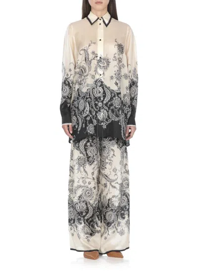 Zimmermann White Floral And Paisley Print Shirt With Contrasting Trim In Multi
