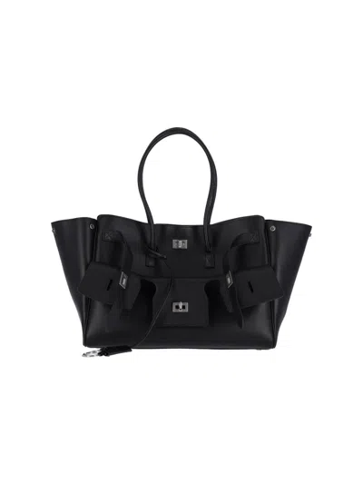 Balenciaga Medium Leather Bel Air Carry All Tote Bag In Black