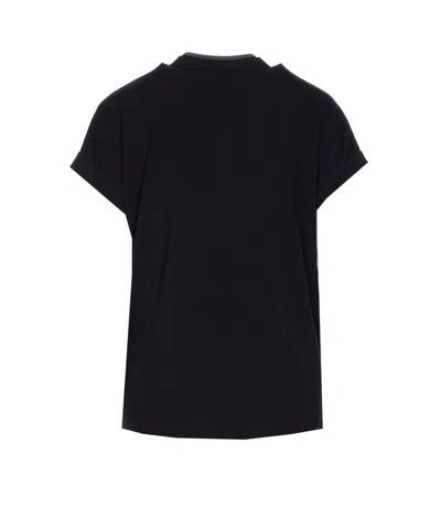 Brunello Cucinelli V-neck Short Sleeve T-shirt With Rolled Sleeves In Black