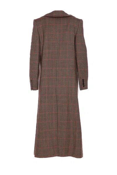 Chloé Checkered Long Length Coat With Prince Of Wales Motif In Brown