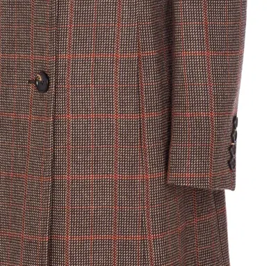 Chloé Checkered Long Length Coat With Prince Of Wales Motif In Brown