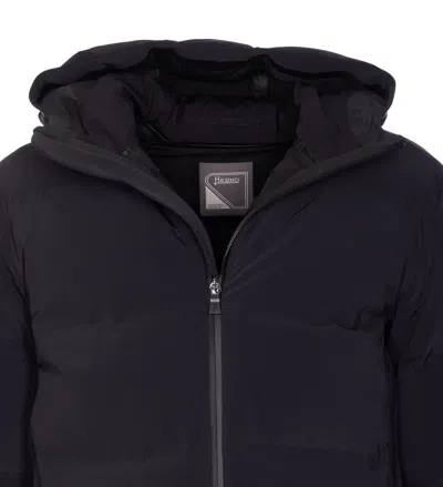 Herno Down Jacket With Hood And Quilted Pattern In Blue