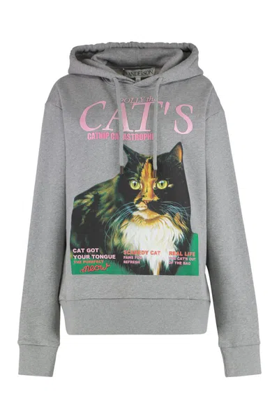 Jw Anderson Grey Cat Print Hoodie