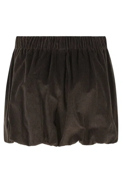 The Mannei Corduroy Texture Elastic Waistband Shorts In Brown