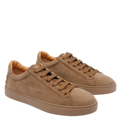 Tod's Low-top Round Toe Rubber Sole Sneakers In Brown
