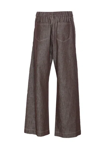 Brunello Cucinelli Trousers Wide Leg Drawstring Waist In Brown