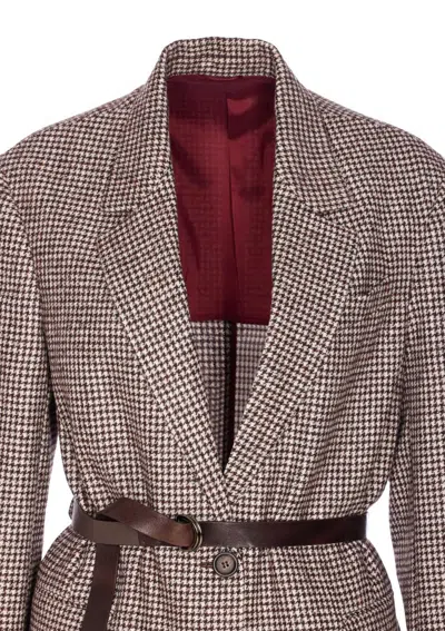 Brunello Cucinelli Houndstooth Belted Blazer