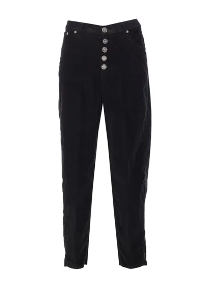 Dondup Loose Fit Velvet Trousers With Button Detailing In Black
