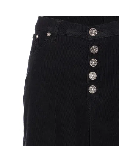 Dondup Loose Fit Velvet Trousers With Button Detailing In Black