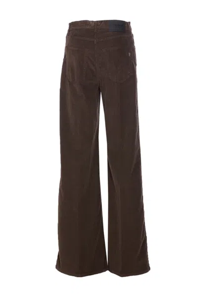Dondup Velvet Wide Leg Trousers With 5 Pockets In Brown