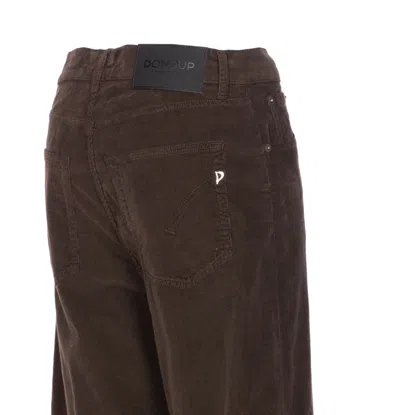 Dondup Velvet Wide Leg Trousers With 5 Pockets In Brown