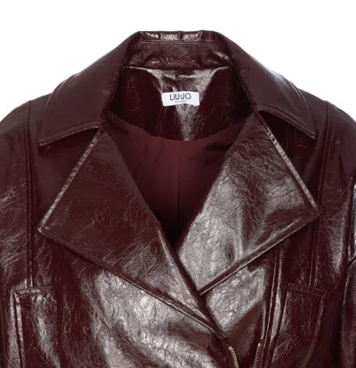 Liu •jo Belted Faux-leather Jacket In Burgundy