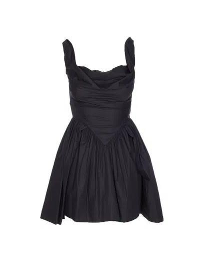 Vivienne Westwood Square Neckline Sleeveless Flared Skirt Mini Length Draped Detail In Black