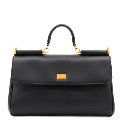 Dolce & Gabbana Black Leather My Sicily Top Handle Bag In Black