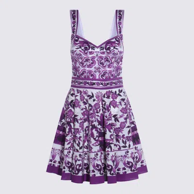 Dolce & Gabbana Violet Dress With Thin Straps And All-over Floral Motif In Cotton Blend Woman In Purple