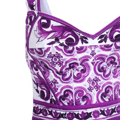 Dolce & Gabbana Violet Dress With Thin Straps And All-over Floral Motif In Cotton Blend Woman In Purple