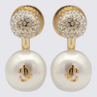 Jimmy Choo Crystal And Pearl Gold Earrings In White