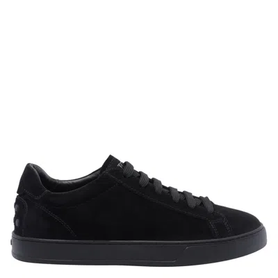 Tod's Low Top Suede Sneakers With Round Toe In Black