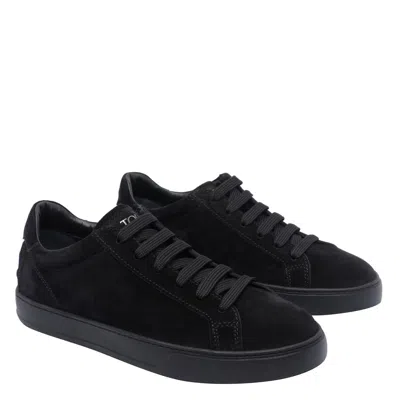 Tod's Low Top Suede Sneakers With Round Toe In Black