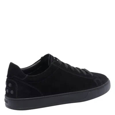 Tod's Low Top Suede Sneakers With Round Toe In Black