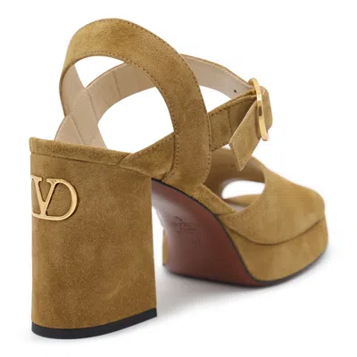 Valentino Garavani Fawcette Platform Crust Leather Sandal 100mm Woman Havana Beige 40