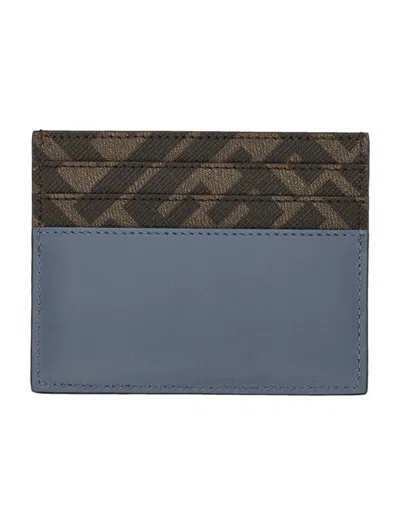 Fendi Dual Tone Leather And Canvas Cardholder In Blue