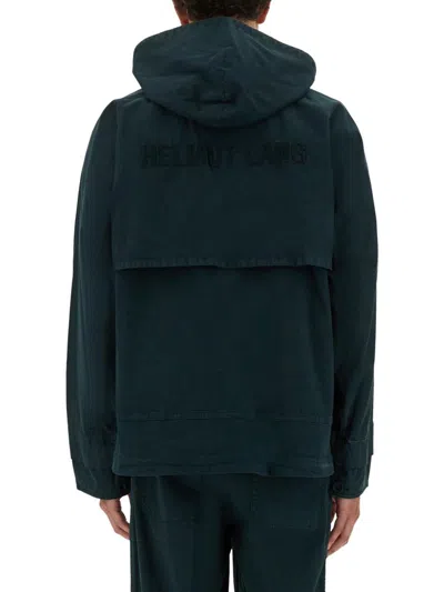 Helmut Lang Hooded Jacket With Front Pockets And Adjustable Cuffs In Black