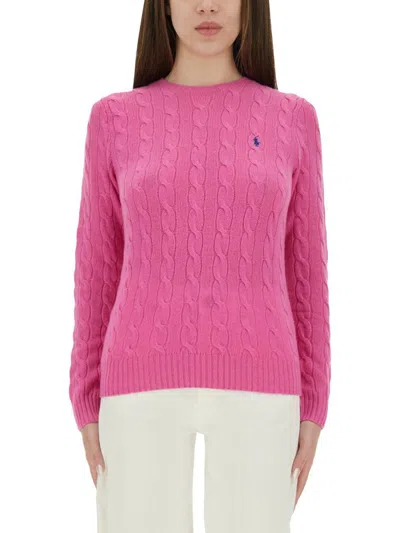 Polo Ralph Lauren Fuchsia Wool Blend Sweater In Pink
