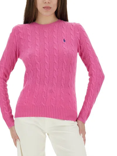 Polo Ralph Lauren Fuchsia Wool Blend Sweater In Pink
