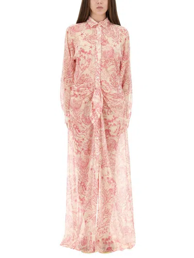 Versace Underwater Barocco Long Sleeve Cover-up Shirtdress In Pink
