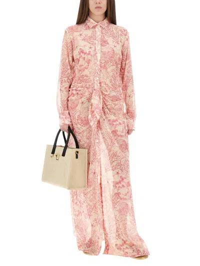 Versace Underwater Barocco Long Sleeve Cover-up Shirtdress In Pink