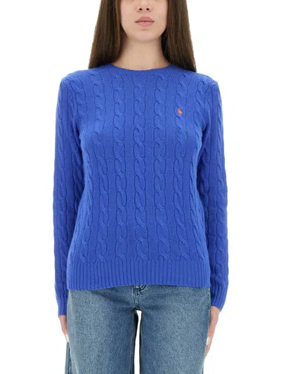Polo Ralph Lauren Blu Porto Melange Wool And Cashmere Braided Sweater In Blue