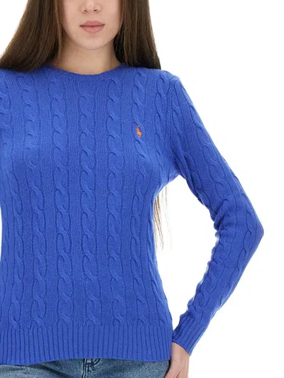 Polo Ralph Lauren Blu Porto Melange Wool And Cashmere Braided Sweater In Blue