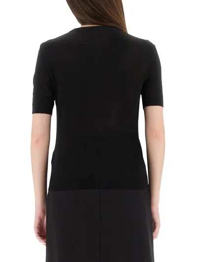 Versace Logo Knit T-shirt In Black