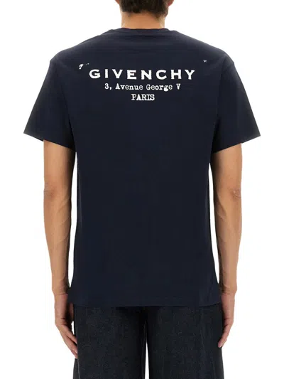 Givenchy Navy Cotton T-shirt With Bold White Logo Print In Blue