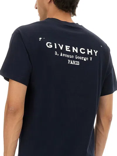 Givenchy Navy Cotton T-shirt With Bold White Logo Print In Blue