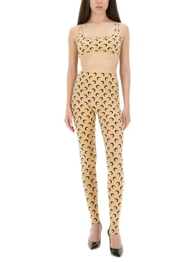 Marine Serre Beige Recycled Moon Jersey Stirrup Leggings In Brown