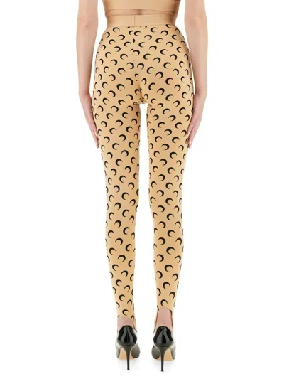 Marine Serre Beige Recycled Moon Jersey Stirrup Leggings In Brown