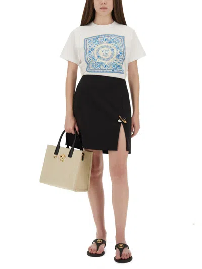 Versace Crew Neck Graphic Print Short Sleeves Top In White