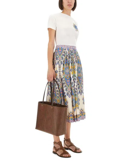 Etro Paisley Print Cotton Midi Skirt